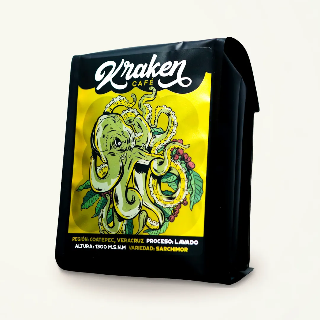 Café Kraken de especialidad con notas acarmelo y flor de azar